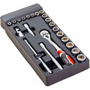 Yato Doppenset met ratel  - Opname 3/8`` - 22-delig - 38 x 17 x 4 cm -