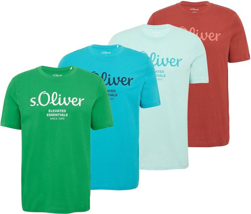 s.Oliver - T-shirt - Cyaan Blauw / Mintgroen / Grasgroen / Rood - 4 Pack