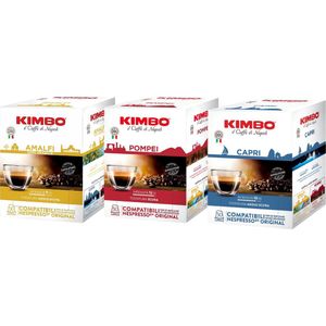 Kimbo Caffè - Nespresso Capsules Proefpakket (150 st.) - 3 smaken - Espresso & Lungo - Koffiecups - Pompei, Amalfi, Capri - Voor Nespresso Inissia, Citiz, Essenza, Pixie, Creatista enz.