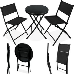 tectake�® - bistroset, tafel en 2 x stoelen, kleine ronde eettafel, klaptafel en klapstoelenset, ruimtebesparend meubilair -weerbestendig - voor balkon, terras, tuinmeubelen - zwart