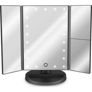 inklapbare spiegel met verlichting - Make-up spiegel met LED-lampjes en dimmer - 2+3 maal vergroting - Kantelbaar - Incl. USB-kabel - Matzwart
