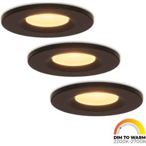 Set van 3 HOFTRONIC Venezia - Dimbare LED inbouwspot - zwart - 6 Watt - 2200-2700K Extra warm wit tot warm wit - IP65 Waterdicht - 500 lumen - Dim to warm - Plafondspot voor badkamer en buiten - 5 jaar garantie - Zaagmaat: 60 - 75mm