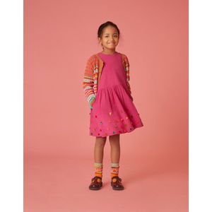 Do dress 30 Waffle cloth very berry with dots embroidery Pink: 104/4yr