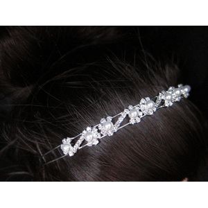 Tiara zilver | Parels - Diamantjes | Diadeem | Breedte 1 cm - S