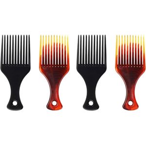Set van 4 anti-statische kammen met wijde tanden in bruin en zwart, ideaal voor het gemakkelijk en voorzichtig stylen van krullend haar zonder pluizen