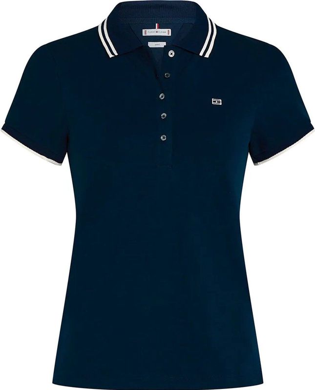 TOMMY HILFIGER - Shirt - Navy - Katoen - Polokraag - Kwartmouw