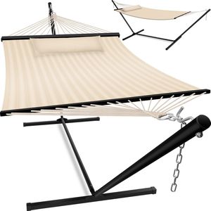 KESSER® Hangmat HILL met Kussen Dubbele Hangmat voor 2 Personen-Stabiel Frame - 200kg Draagvermogen Binnen & Buiten XXL Hangstoel Dubbel Multi-Persoons Tuin Zwembad Balkon Terras - Beige