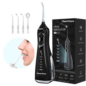 Visioware® Waterflosser – Monddouche – Elektrisch Flosapparaat – 5 Standen – 5 Opzetstukken – Draadloos & Oplaadbaar – Zwart