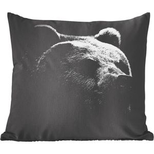 Sierkussens - Kussen - zwart-wit portret van een beer op een zwarte achtergrond - 50x50 cm - Kussen van katoen