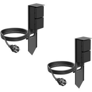 2x Tuincontactdooszuil PIWI – Met Grondpin & 2m Kabel – IP44 Waterdicht – 2-Weg Buitenstopcontact – Antraciet