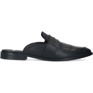 Manfield - Dames - Zwarte leren loafer muiltjes - Maat 41