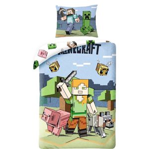 Minecraft Dekbedovertrek, Farm - Eenpersoons - 140 x 200 + 70 x 90 cm - Polyester