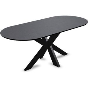 Melamine eettafel beton donker - Plat ovaal - Matrix onderstel - beton tafel