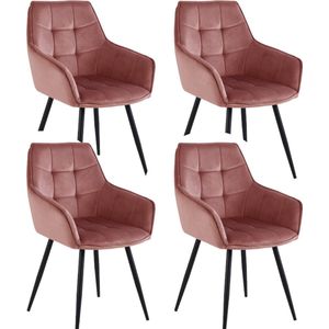 Colenis® - Oriana Eetkamerstoel - Set Van 4 - Roze - Fluweel - Velvet - Industrieel