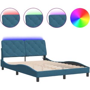 vidaXL - Bedframe - met - LED-verlichting - fluweel - blauw - 120x200 - cm