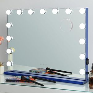 Hollywood spiegel make-up spiegel met verlichting voor make-up tafel make-up spiegel met licht 15 dimbare LED lampen 3 kleurtemperaturen USB tafel spiegel 58X43 cm