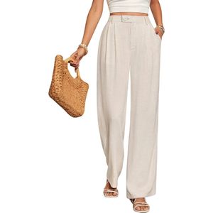 Bovista Linnen Broek Dames - Zomerbroek - Volwassenen - Lange Broek - Pantalon - Strandbroek - Zomer - Ibiza Stijl - Beige - Maat XS