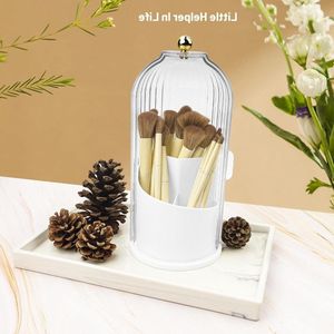Make-up Borstel Houder Organizer - Clear Deksel - 360 Roterende Opening - Stofdichte Container - Vanity Organizer