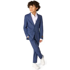 OppoSuits Daily Checked Navy Jongens Pak - Kostuum - Feesten & Gelegenheden Kostuum - Blauw - Maat EU98-104