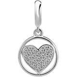 Lucardi Dames Zilveren hanger hartje in rondje - Hanger - 925 Zilver - Zilverkleurig