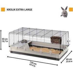 KROLIK EXTRA LARGE, Kooi voor konijnen, cavia's en kleine dieren, inclusief accessoires, 120 x 60 xh 50 cm.