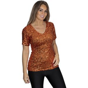 Pailletten topje - shirt - Oranje - Maat L/XL - Maat 42/44 - Disco - Koningsdag - EK voetbal - Olympische spelen - Nederlands Elftal - Eras tour