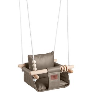 Luxe Baby / Kinder Schommel voor binnen of buiten! - Baby Swing Bruin - Schommelstoel inclusief Zachte Kussens, Veiligheidsriem en Bevestigingsmaterialen - Gemonteerd Verzonden! BEKEND VAN TV!