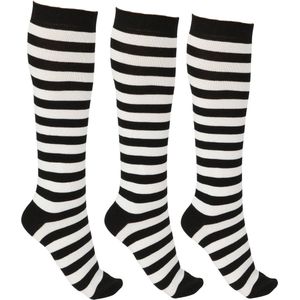 LIEVE SOKKEN Dames Kniekousen – Set van 3 – Zwart-Wit Gestreept – Katoen – Maat 37-41