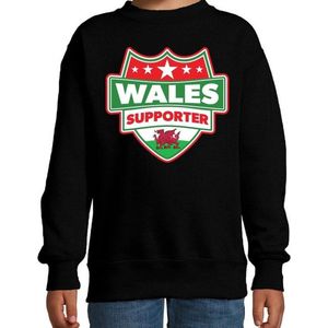 Wales supporter schild sweater zwart voor kinderen - Wales landen sweater / kleding - EK / WK / Olympische spelen outfit 152/164