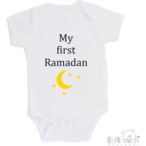 100% katoenen Romper ""My first Ramadan"" Unisex Katoen Wit/zwart/GOUD Maat 56/62