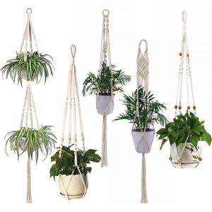 5 stuks macramé plantenhangers, katoenen touw, hanglamp, bloempothouder, plantenhouder, hanger voor binnen en buiten, tuin, woondecoratie