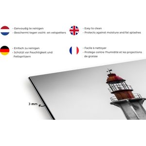 Spatscherm keuken 120x60 cm - Kookplaat achterwand Zwart-wit foto van een vuurtoren in het westen van Vancouver - Muurbeschermer - Spatwand fornuis - Hoogwaardig aluminium