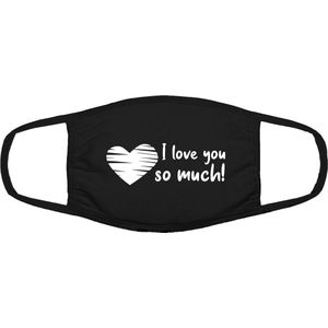 Love you so much mondkapje | kiss | grappig | gezichtsmasker | bescherming | bedrukt | logo | Zwart mondmasker van katoen, uitwasbaar & herbruikbaar. Geschikt voor OV