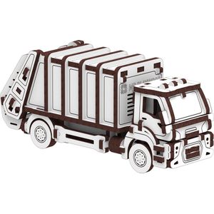 Mr. Playwood Garbage Truck - 3D houten puzzel - Bouwpakket hout - DIY - Knutselen - Miniatuur - 77 onderdelen