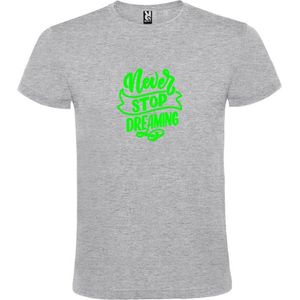 Grijs t-shirt met tekst 'Hoe Dan?' print Neon Groen size XS