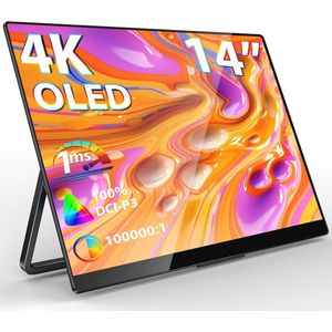 Draagbare 4K OLED Monitor - 14 Inch UHD Scherm met Luidsprekers en Standaard - USB-C HDMI Compatibel