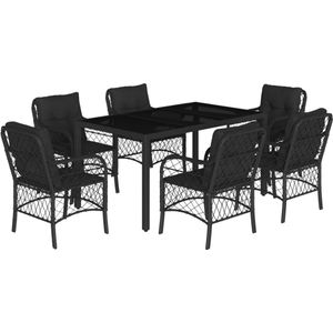 vidaXL 7-delige Tuinset - Poly Rattan - Zwart Tuinstoel - Eetkamerset - Buis Meubel - Outdoor Set - Lounge Set