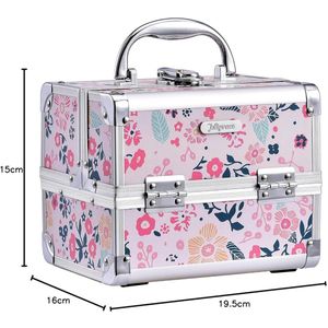 Make-up Cosmeticabox met Spiegel - Roze Bloemen - 1 stuk