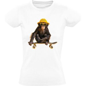 Skate Aap Dames T-shirt - aap - skaten - stoer- sport