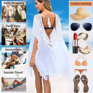 Allecto Plus - Strandjurk dames, bikini cover-up zomer strandvakantie badpak V-hals wit