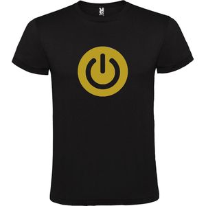 Zwart T-shirt ‘Power Button’ Goud Maat L