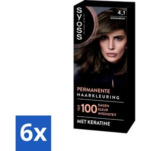 6 x SYOSS - Coloration 4-1 Middenbruin - Haarverf - Grijsdekking - Vermindert Haarbreuk - Permanente Haarkleuring - Haarkleur - Grijsdekking - Donkere Asblonde Haarkleur - Keratine