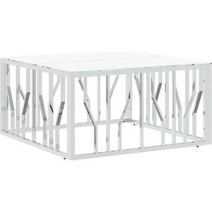 vidaXL Salontafel 80x80x40 cm roestvrij staal en glas zilverkleurig