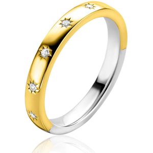 ZINZI gold plated zilveren aanschuifring met zeven ster-zettingen, bezet met witte zirconia's 3mm breed ZIR2491Y