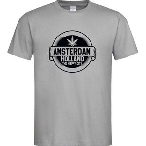 Grijs T shirt met zwart  "" Amsterdam / The Happy City "" print size S