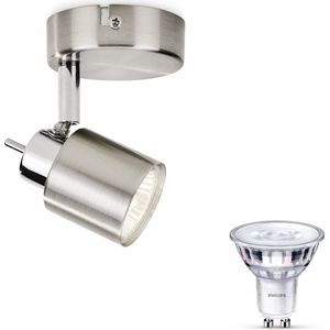 Philips Meranti Opbouwspot met GU10-fitting & Philips LED Scene Switch Spot GU10 50W - LED - Spotjes Opbouw - 1 Lichtpunt - Nickel