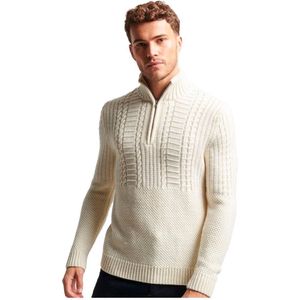 Superdry Vintage Jacob Henley Halve Rits Sweater Beige XL Man