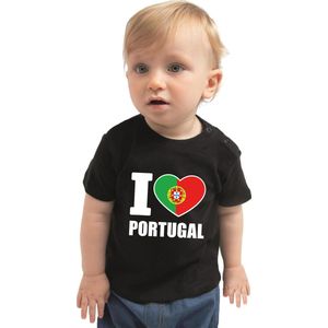 I love Portugal baby shirt zwart jongens en meisjes - Kraamcadeau - Babykleding - Portugal landen t-shirt 74