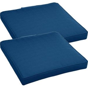 Set van 2x stuks stoelkussens voor binnen/buiten blauw 40 x 40 x 4 cm - Water en UV bestendig