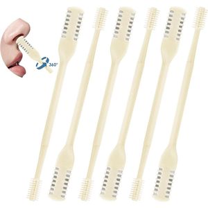 Set van 6 - Neushaartrimmer - 2 in 1 Neushaartrimmer - Neushaartrimmer voor mannen en vrouwen - 360° neusgatontharingshulpmiddel - Scheermes - Plastic handvat - Met zachte reinigingsborstel (crèmekleur)